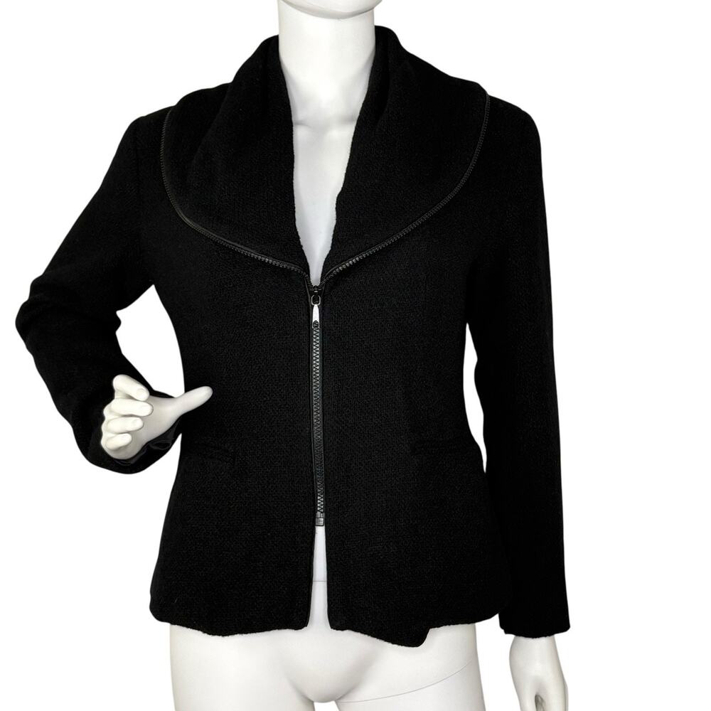 Lafayette 148 Blazer Wool Blend Tweed Shawl Collar Quiet Luxury Black Sz 6